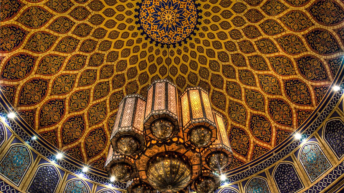 view of a tiled temple ceiling