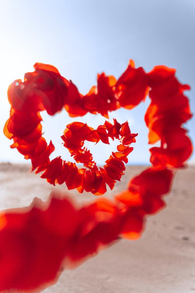 twirling flower chain in the shape of hearts spiraling into the distance