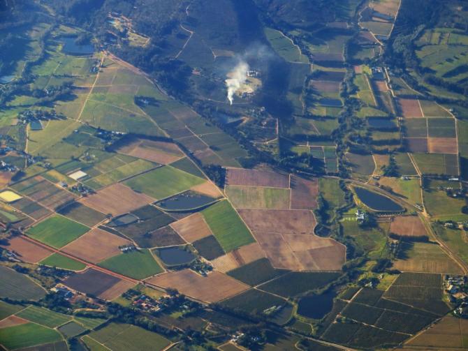 aerial view of farmland and roads
