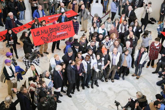 Jewish leaders protesting DACA deportations in the Senate rotunda in January 2018