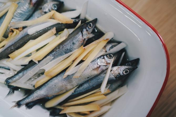 Plate of whole herring fish