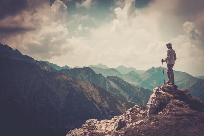 Hiker overlooking valley