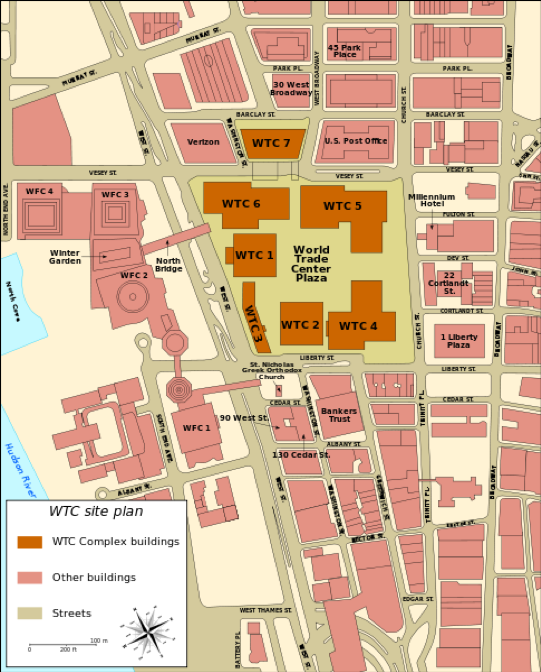World Trade Center site map as of September 2001