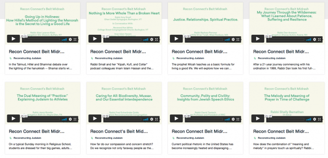 Screenshot of Recon Connect Beit Midrash video thumbnails