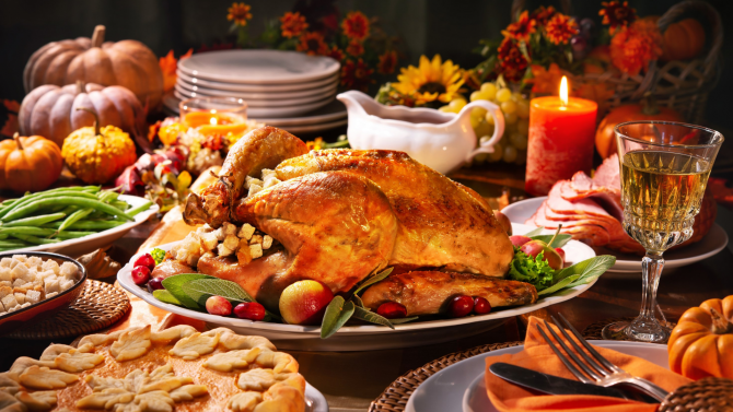 Thanksgiving dinner on a table