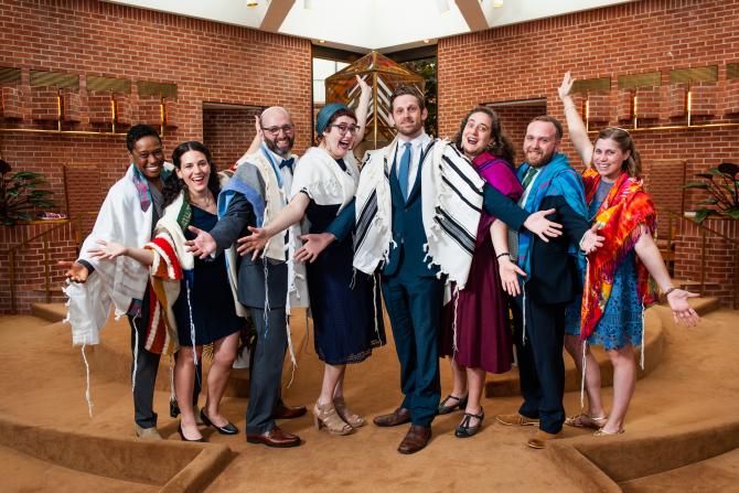 Graduating rabbis, class of 2018. From left to right: Sandra Lawson, Emily Cohen, Jacob Adler, Ariana Katz, Nathan Kamesar, Jessica Rosenberg, David Eber and Elyssa Cherney. 