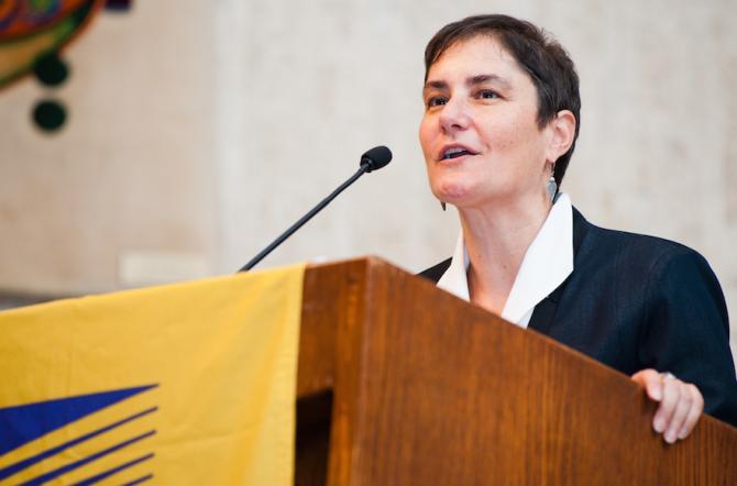 Rabbi Deborah Waxman at lectern