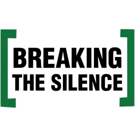 Logo of Breaking the Silence - black text in green square brackets