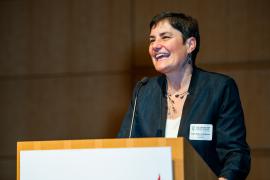 Rabbi Deborah Waxman, Ph.D., speaking at podium