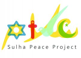 Logo  of Sulha Peace Project with stylized Jewish star, cross, crescent moon, and dove