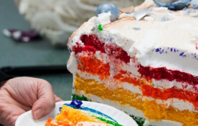 rainbow colored layered cake