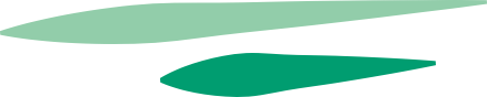 Two abstract, overlapping shapes in light green and teal on a black background.