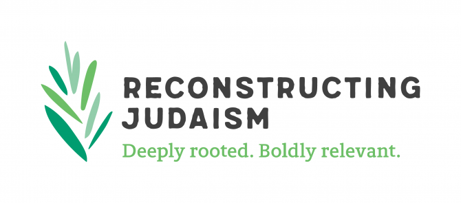 Logo of Reconstructing Judaism with green leaf design and the slogan Deeply rooted. Boldly relevant.