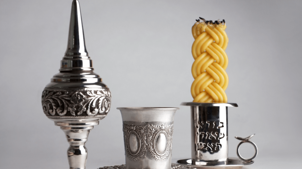 Braided Havdalah candle and silver candleholders