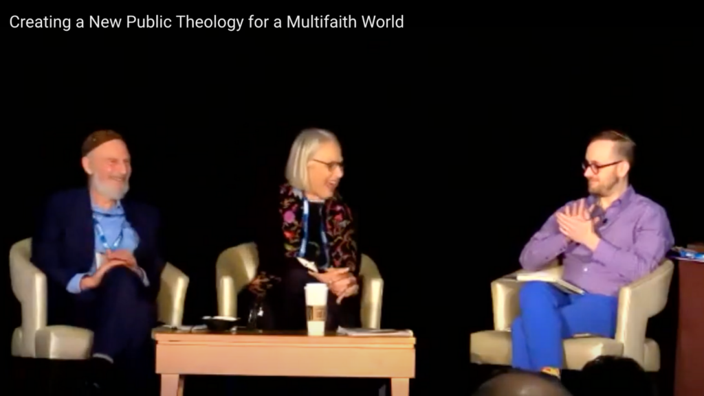 Screenshots of three participants in the discussion on stage