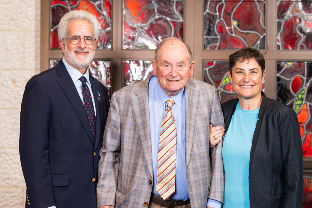 Seth Rosen poses with Donald Shapiro and Rabbi Deborah Waxman.