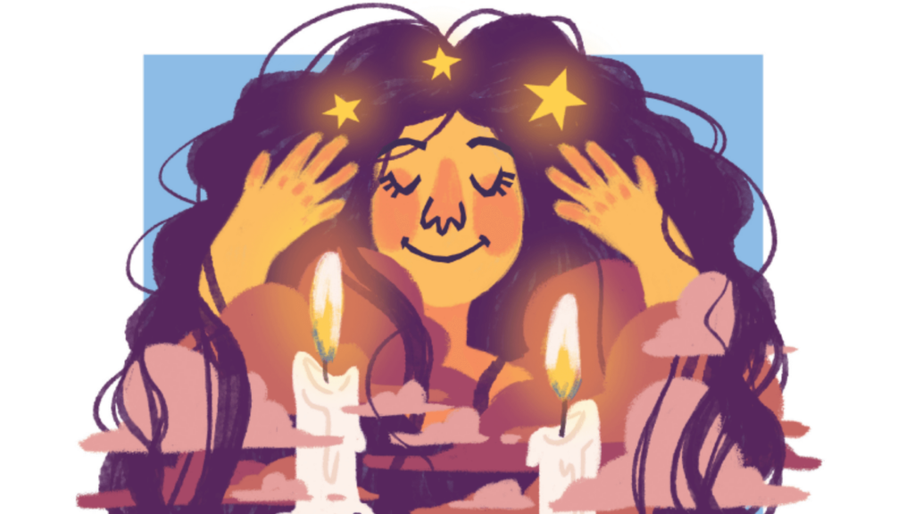 Illustration of a woman with Shabbat candles