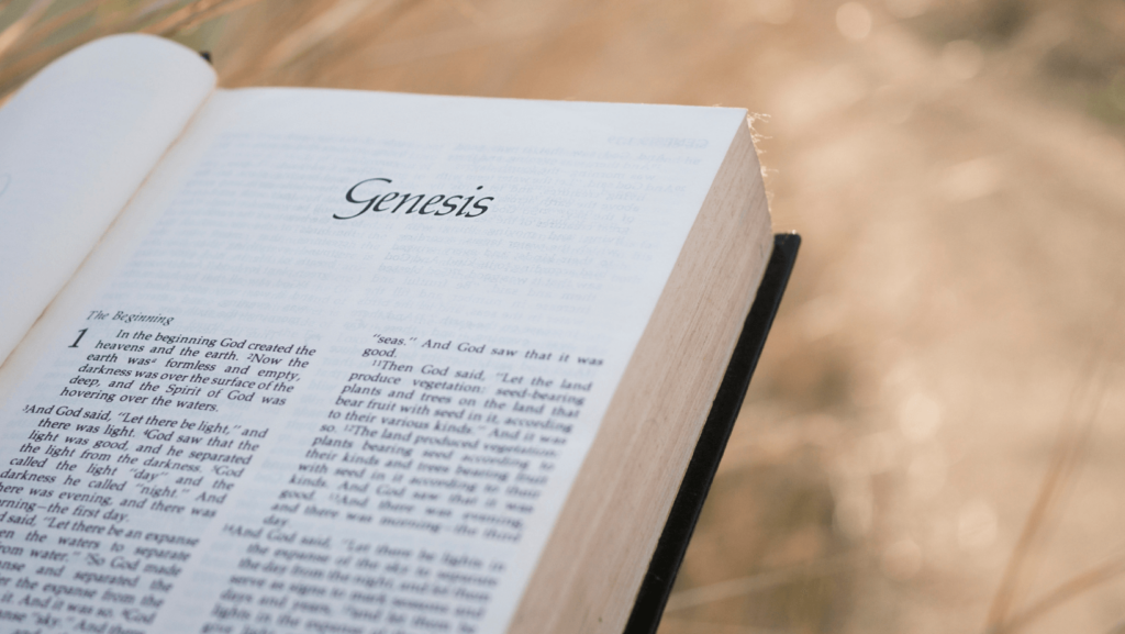 Close-up on the Bible at the start of Genesis