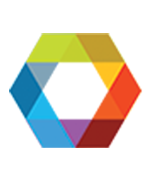 Colorful hexagons arranged in a geometric pattern, featuring shades of blue, green, yellow, orange, and red.