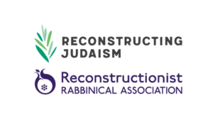 Logos for Reconstructing Judaism and Reconstructionist Rabbinical Association, featuring text and abstract symbols.