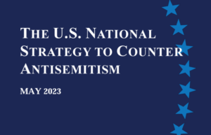 Cover of The U.S. National Strategy to Counter Antisemitism report, May 2023, with blue stars on the side.