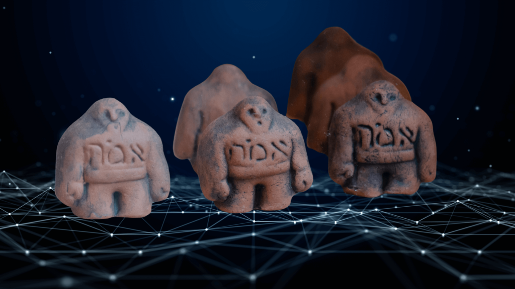 Clay golems with Hebrew writing engraved into them