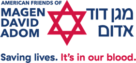 Logo of American Friends of Magen David Adom with a red Star of David and the text Saving lives. It’s in our blood.