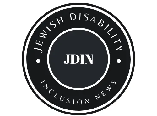 Circular logo with Jewish Disability Inclusion News and JDIN in the center. Black and white design.