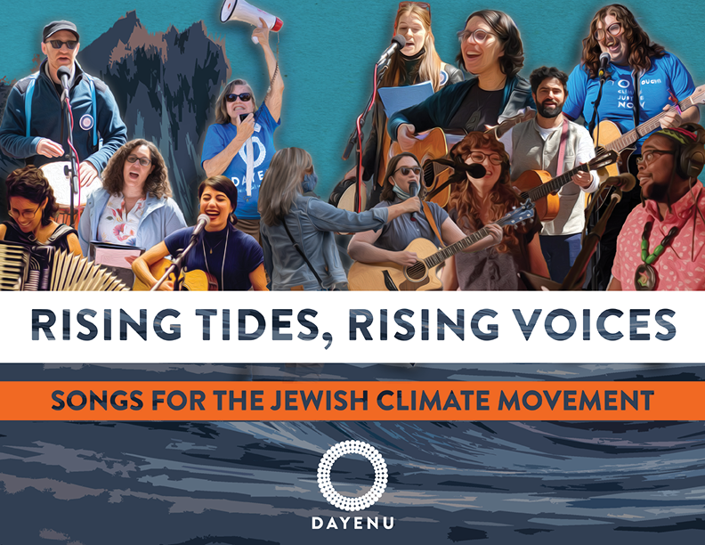 Collage of diverse people singing and playing instruments, with text: Rising Tides, Rising Voices.