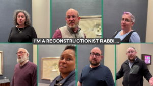 A collage of seven people with a text overlay: Im a Reconstructionist Rabbi...