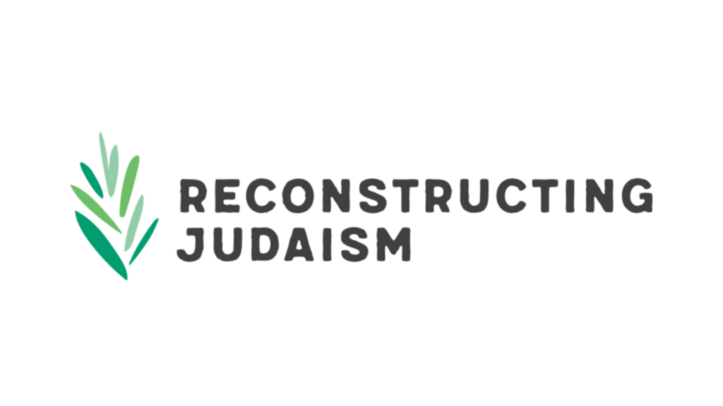 Logo of Reconstructing Judaism with stylized green leaves on the left and text on the right.