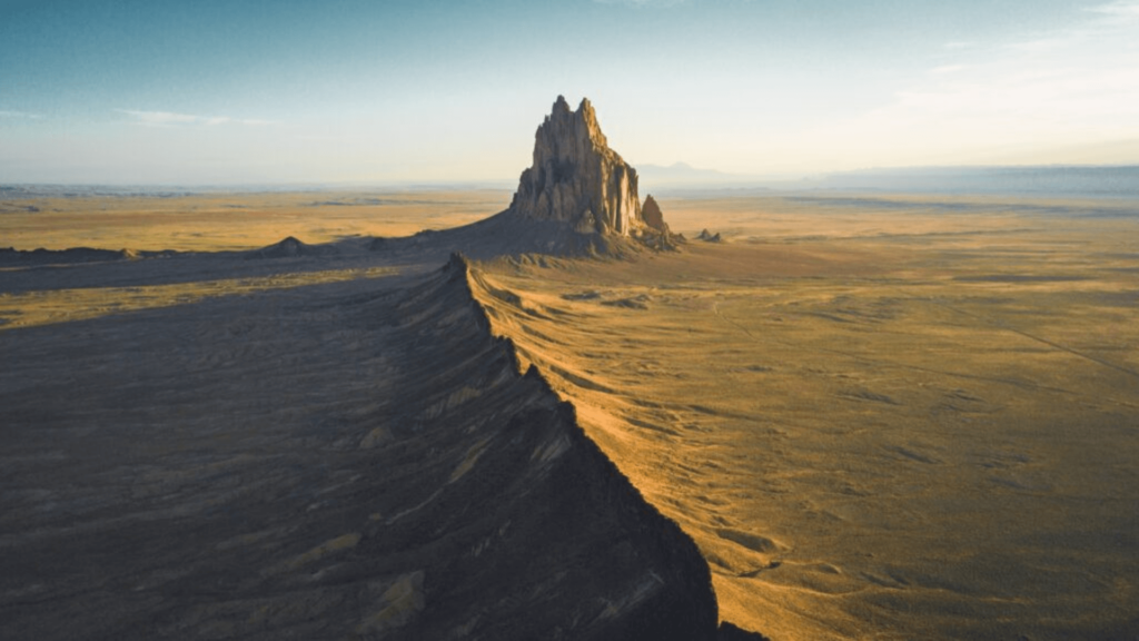 Aerial view of a sand dune and sand structure in a desert