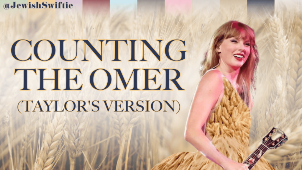 A photo of Taylor Swift altered so she is wearing a dress made of wheat and is against a background image of wheat.