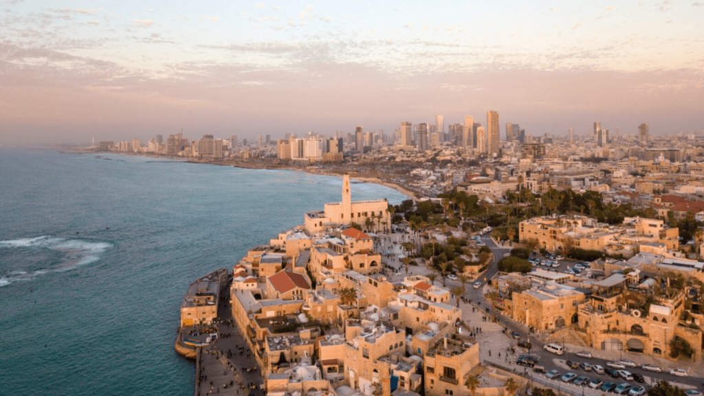 Aerial view of Israeli city on the coast