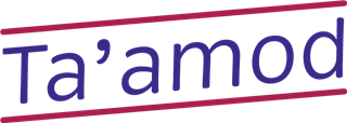 Blue text Taamod with a red underline and overline.