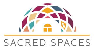 Logo of Sacred Spaces with a colorful dome design above the text.