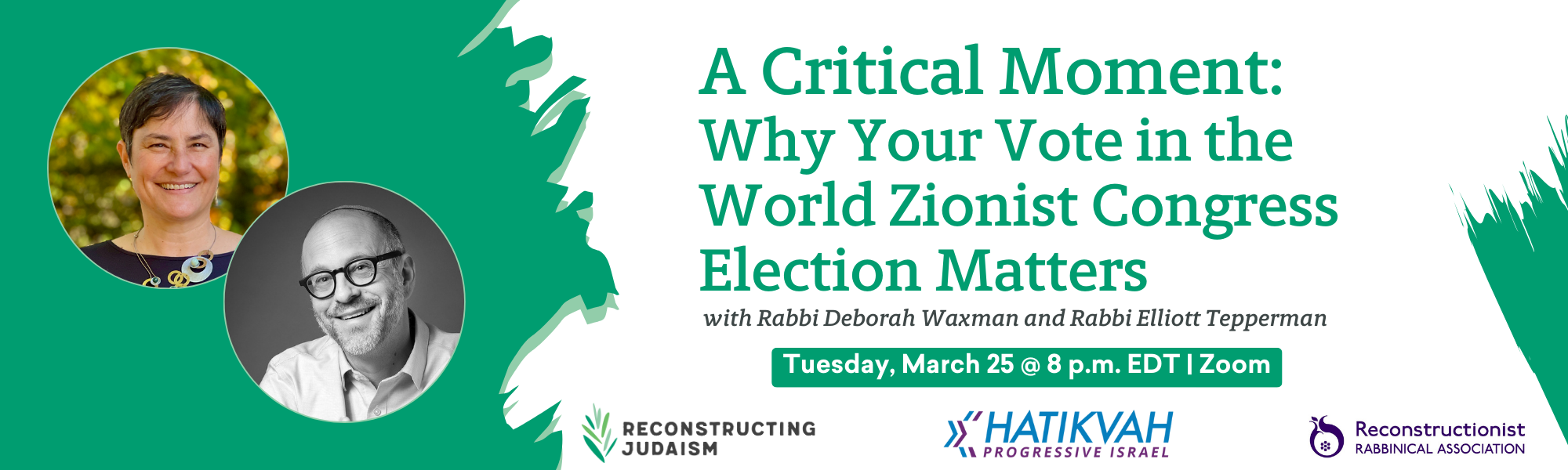 Digital event banner with headshots and details about World Zionist Congress election.
