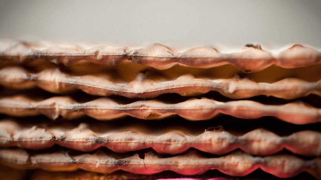 Close-up of a stack of matzah.