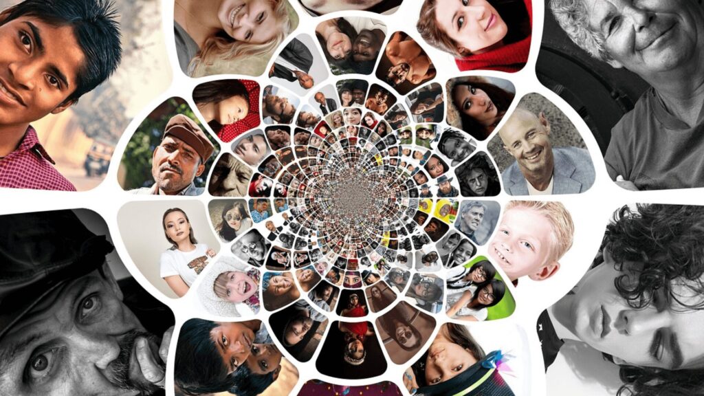 A mosaic of faces of people of different ages, races, genders, and backgrounds.